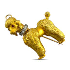 French Poodle Brooch 18K Yellow Gold Diamond Collar and Ruby Eyes