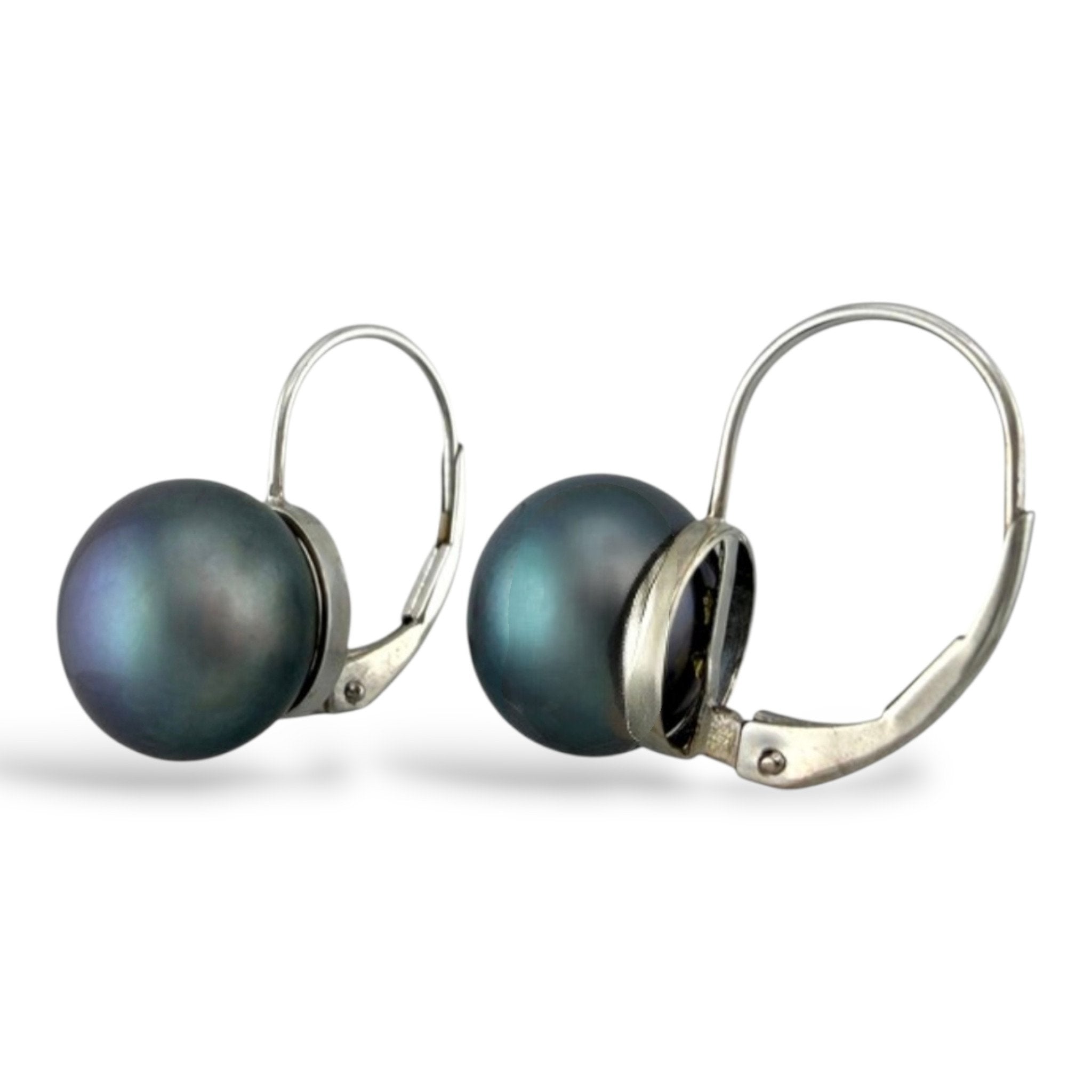 14K White Gold Dark Pearls Drop Earrings