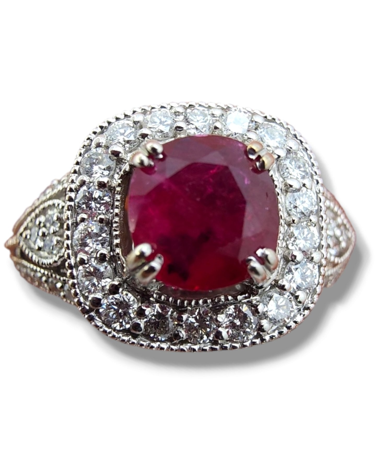 Ring - 18 kt. White gold, 18K Gold, Diamond & Deep Dark Red 1.0CT Ruby Art Deco Ring - 1.60ct. tw. Ruby - Diamond
