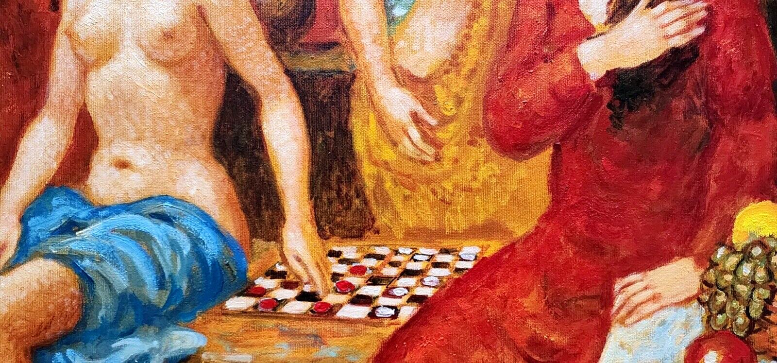 Galust Darbinyan Original Oil Painting Playing Checkers