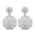 14K white gold octagon drop diamond earrings with rose top and dangling charm