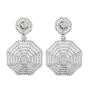 14K White Gold 6.50ct Diamond Octagon Drop Earrings