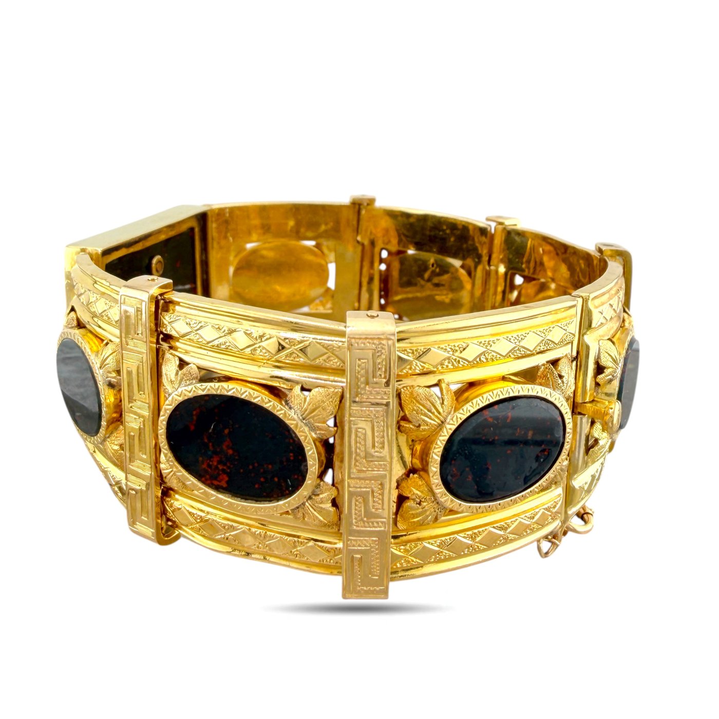 14K Yellow Gold Bloodstone Sculpted Face Bracelet