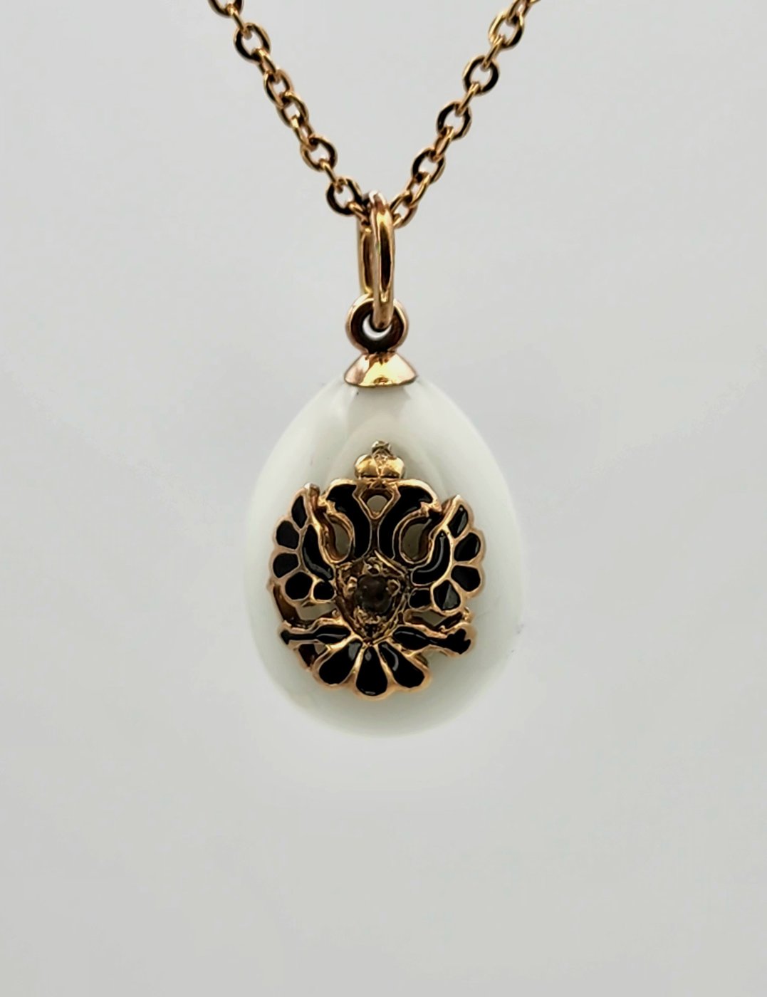 K. Faberge Russian Antique Gold Diamond & Blue Enamel Egg Pendant 1890s