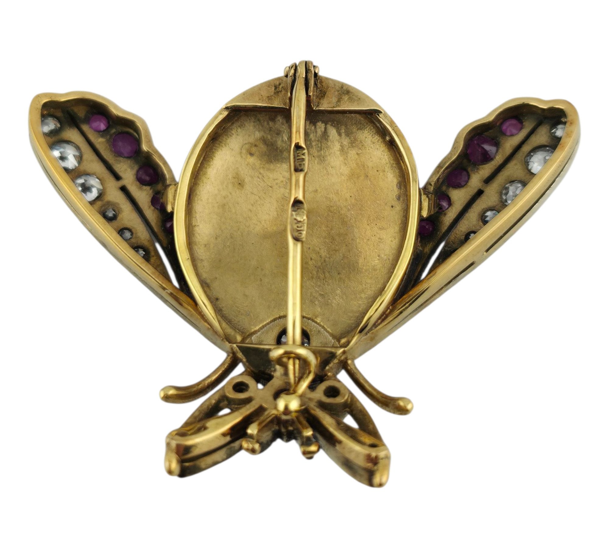 Brooch - 14 kt. Yellow gold, Imperial Russian 56K Gold ( 14k gold) Enamel and Diamond Brooch  Demantoid - Ruby