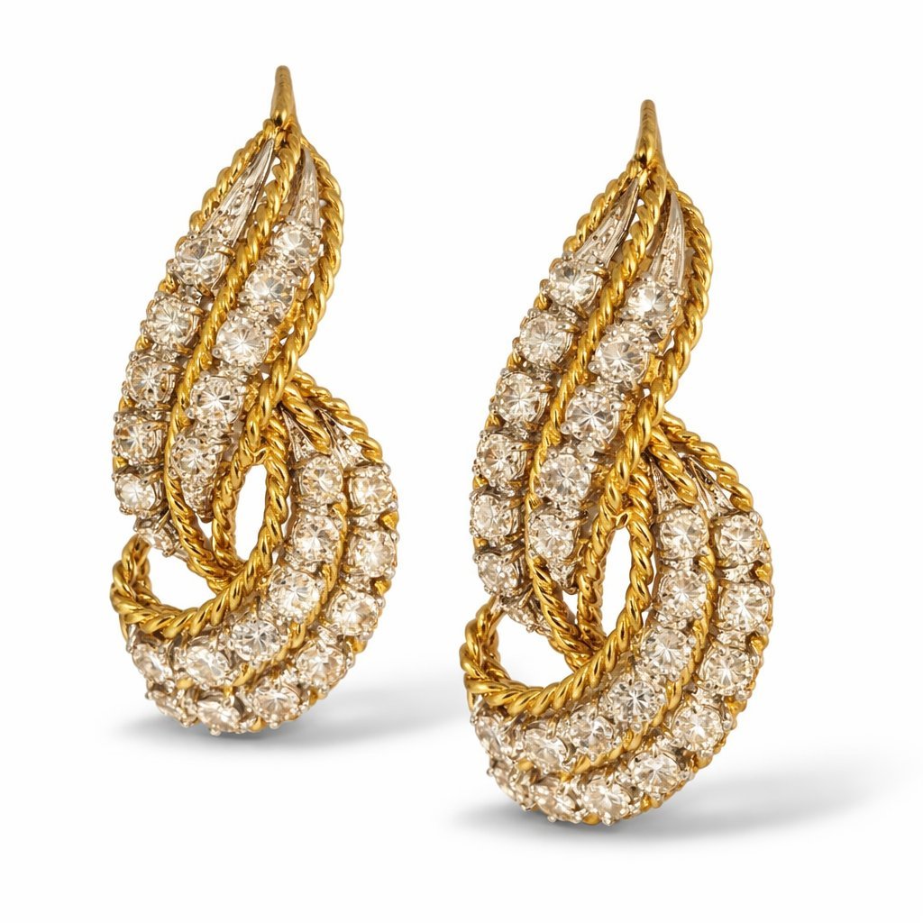 18K Yellow Gold 3.84ct Diamond Pointed Earrings