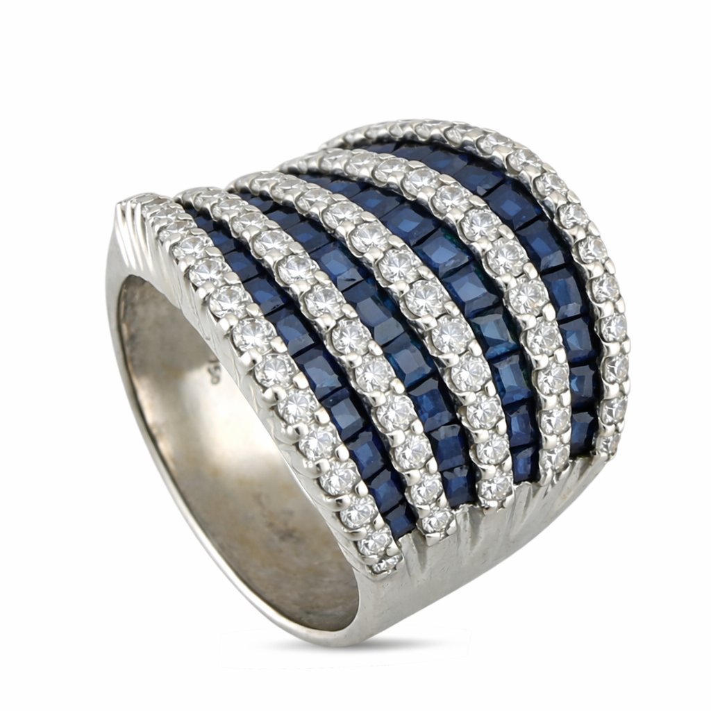 Bold 18K White Gold 1.68ct Sapphire & 2.00ct Diamond Ring  -  3.68ct. tw. Diamond (Natural)  - Sapphire