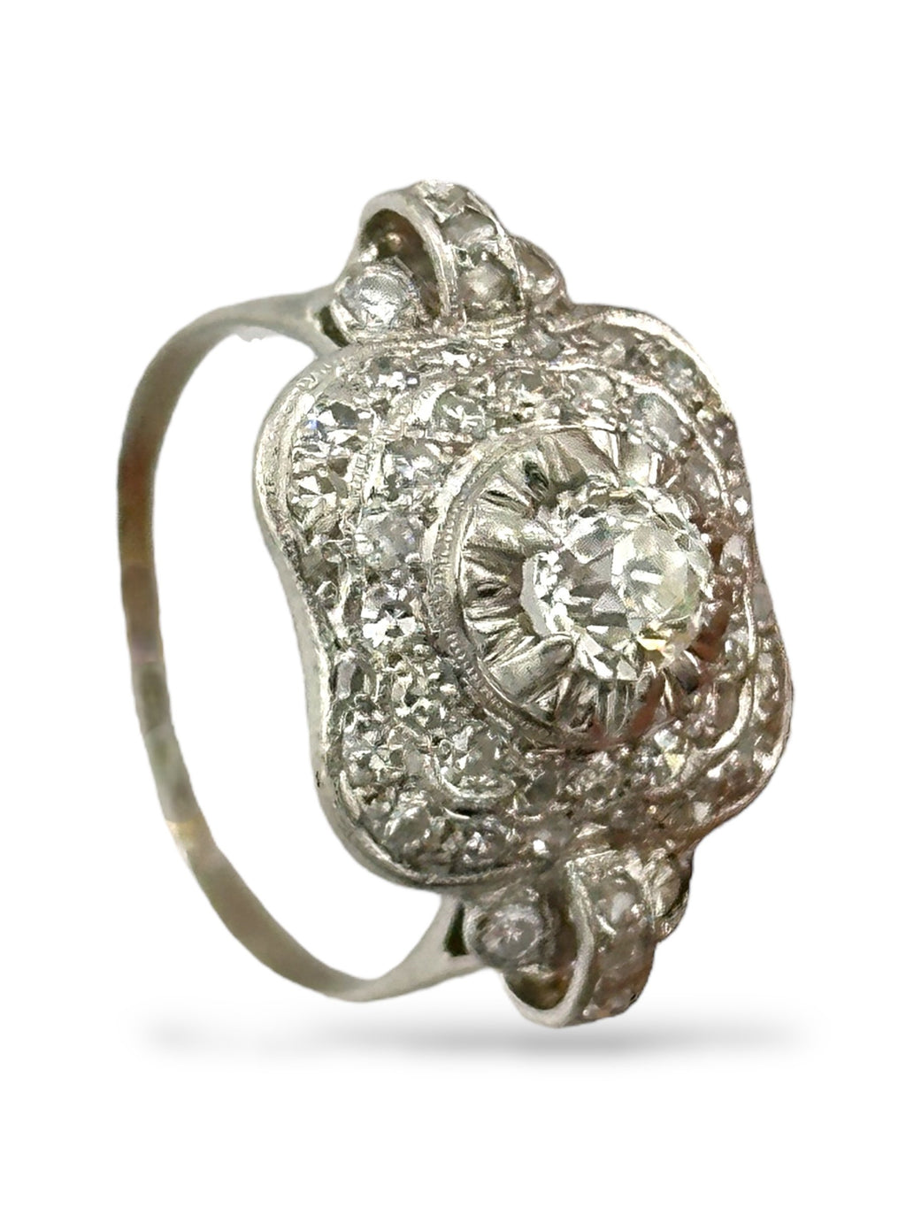 Art Deco Platinum Ring with 1.29ct of Diamonds Including a 0.6ct Center Stone