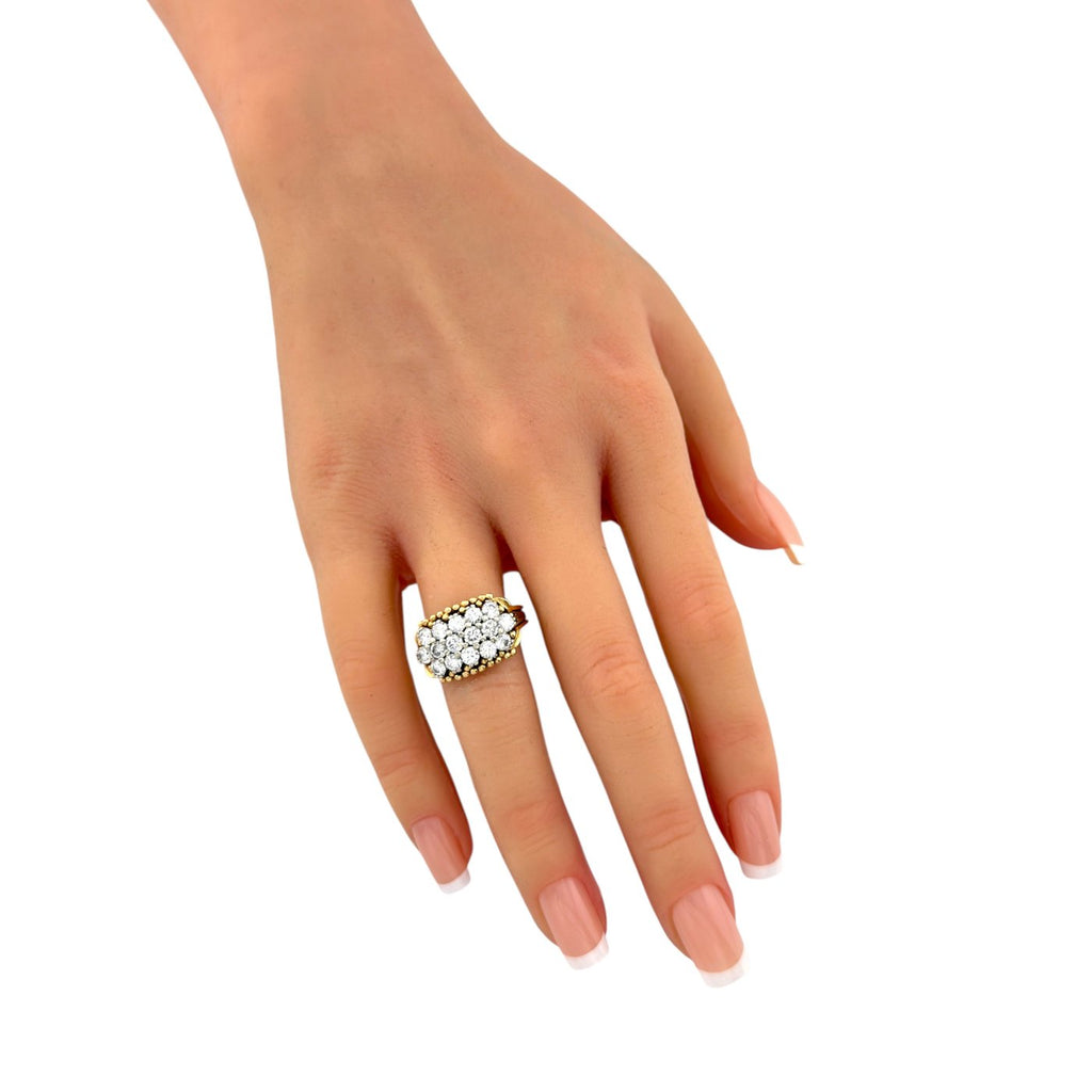14K White and Yellow Gold 2.0ct Diamond Cluster Ring