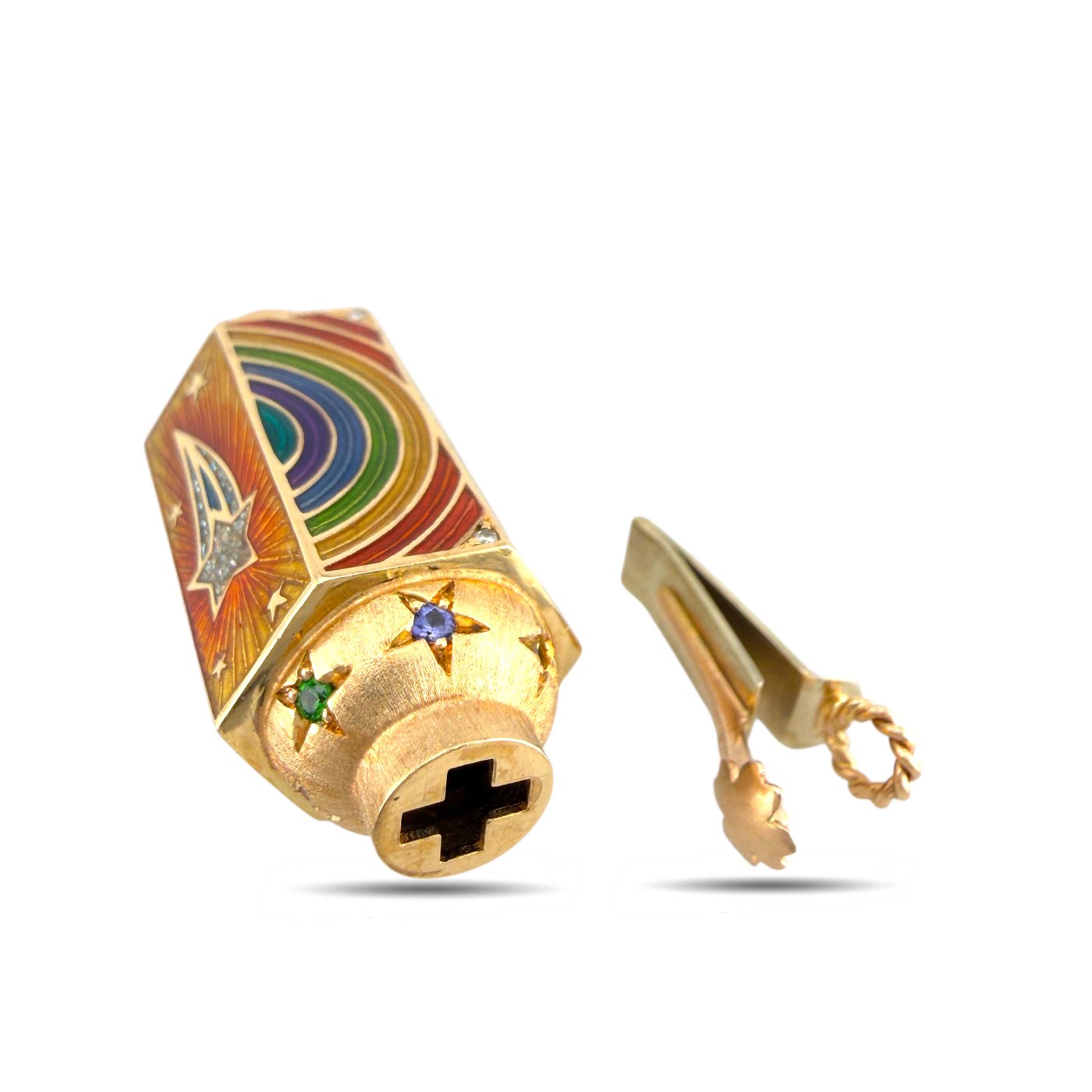 Pride Marie Lichtenberg 18K Rose Gold Rainbow Enamel and 0.15ct Diamond Two-Sided Pendant Diamond (Natural)