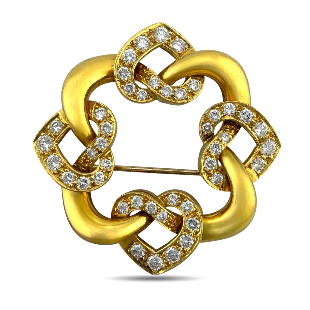 14K Yellow Gold 1.50ct Diamond Interlocking Heart Brooch -  1.50ct. tw. Diamond (Natural)