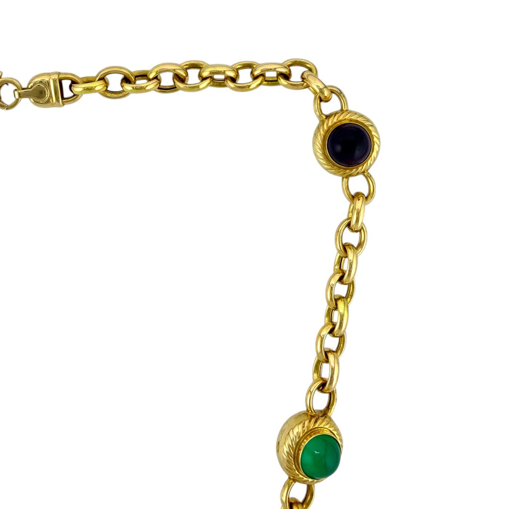 Italian 14K Yellow Gold Multi Gemstone Cabochon Round Necklace