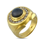 14K Yellow Gold 4.5ct Natural Star Sapphire and 0.57ct Diamond Ring