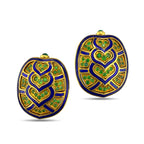 Judith Leiber 18K Yellow Gold 0.85ct Emerald and Blue Enamel Earrings
