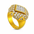 18K yellow gold ring with square and round diamond cluster setting