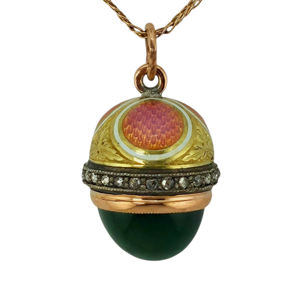 Imperial Russian 56K Gold Enamel and Diamond Pendant