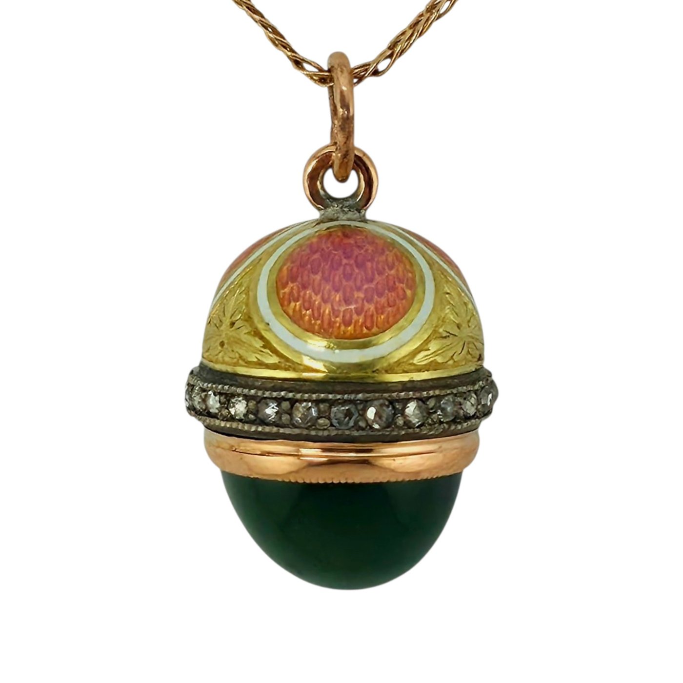 Imperial Russian 56K Gold Enamel and Diamond Pendant