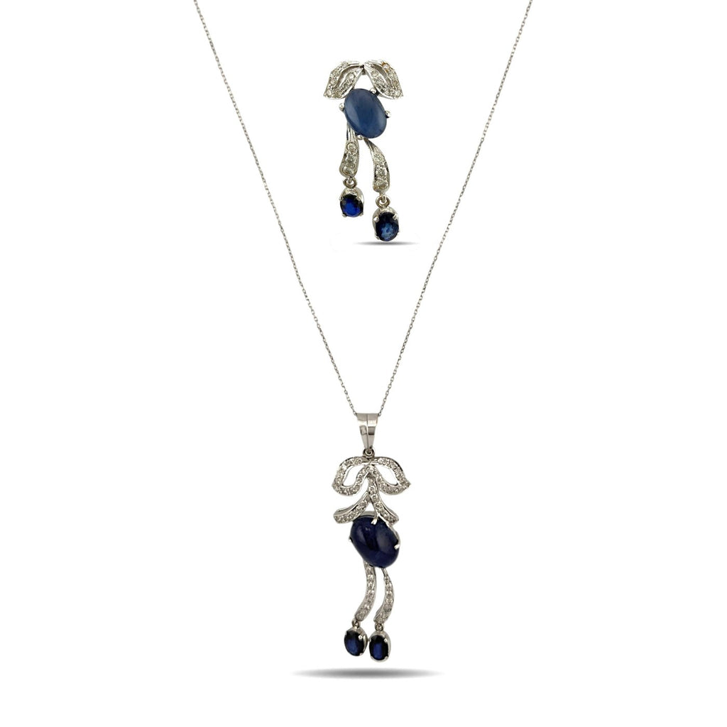 14K White Gold 9.20ct Sapphire and 1.90ct Diamond Necklace and Earring Set