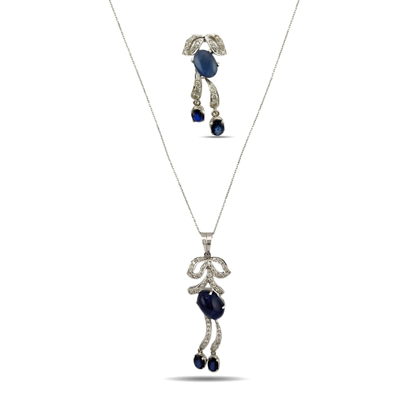 14K White Gold 9.20ct Sapphire and 1.90ct Diamond Necklace and Earring Set