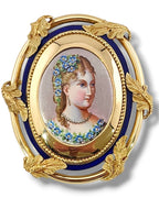 French 19th Century 18K Gold and Enamel Portrait Antique Brooch