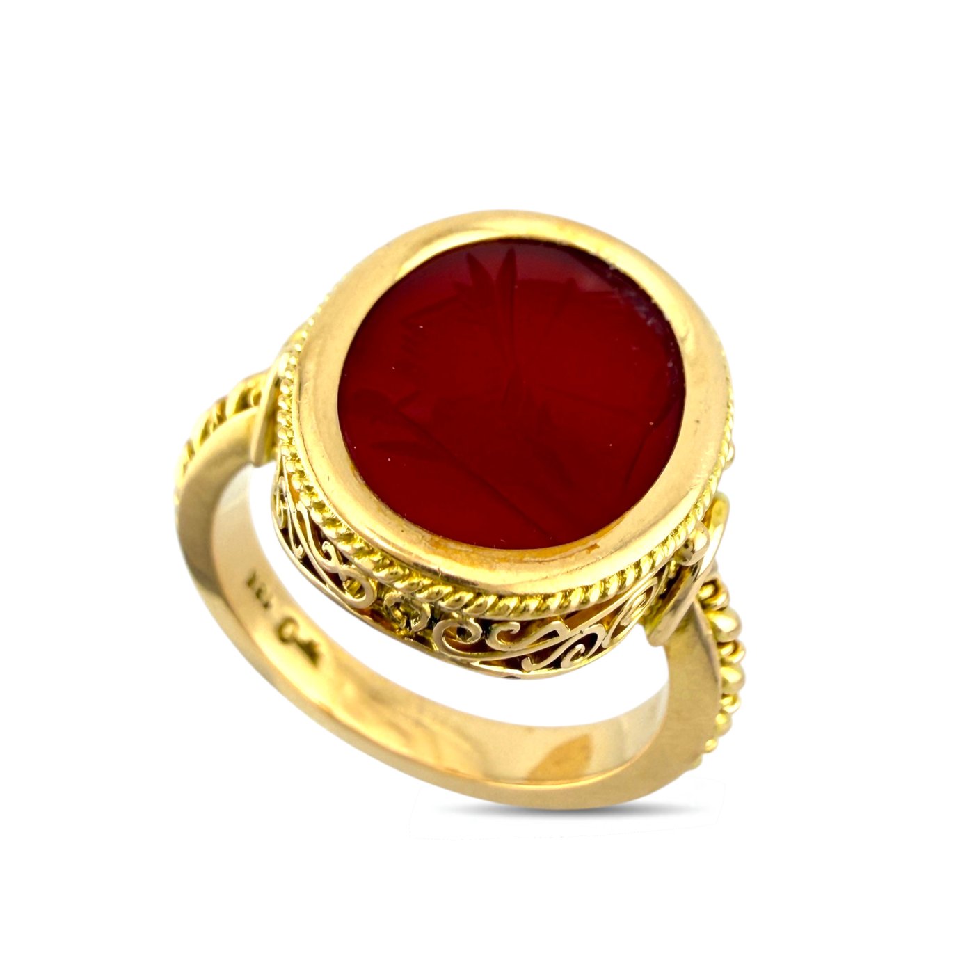 18K Yellow Gold Carnelian Sculpted Face Ring