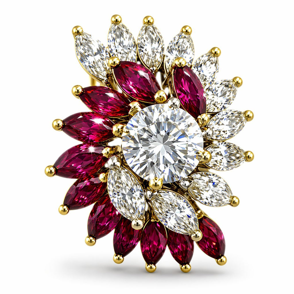 18K White and Yellow Gold 3.2ct Diamond and 1.8ct Ruby Earrings