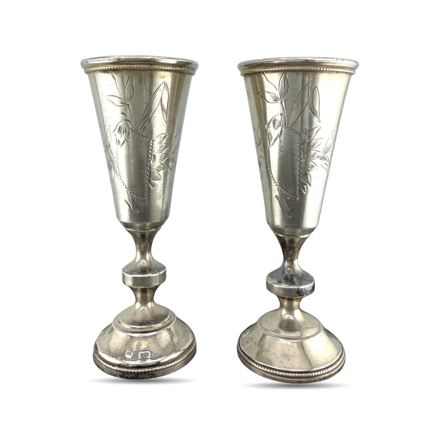 Imperial Russian 84 Zolotnik Silver Pair of Antique Cups