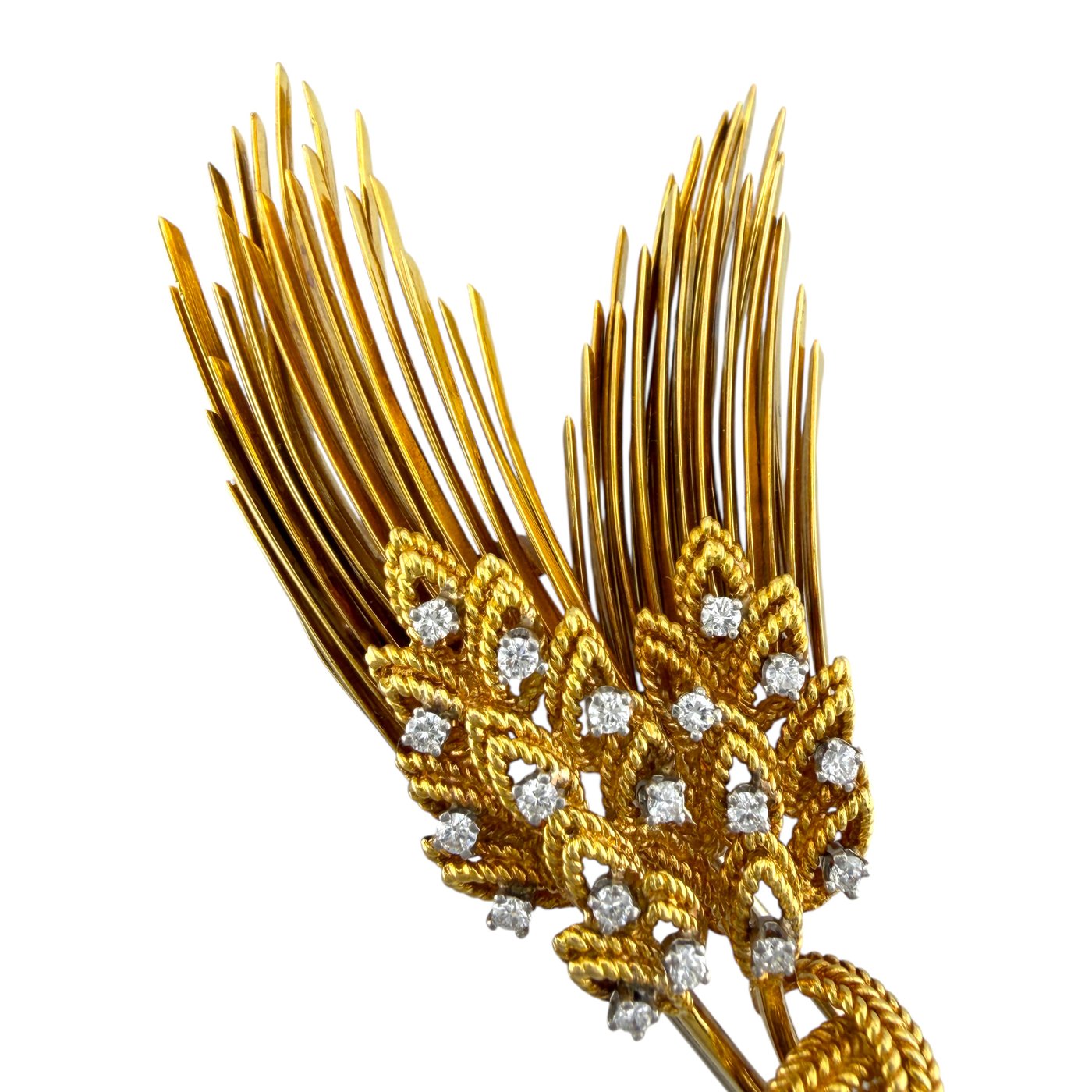 18K Yellow Gold Tiffany and Co. Wheat Motif 0.5ct Diamond Brooch