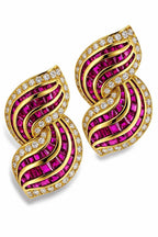 18K Yellow Gold 6ct Diamond and 5.4ct Ruby Earrings