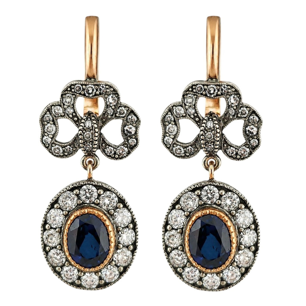 K. Faberge Imperial Russian 14K (56K) Gold and Diamond Earrings