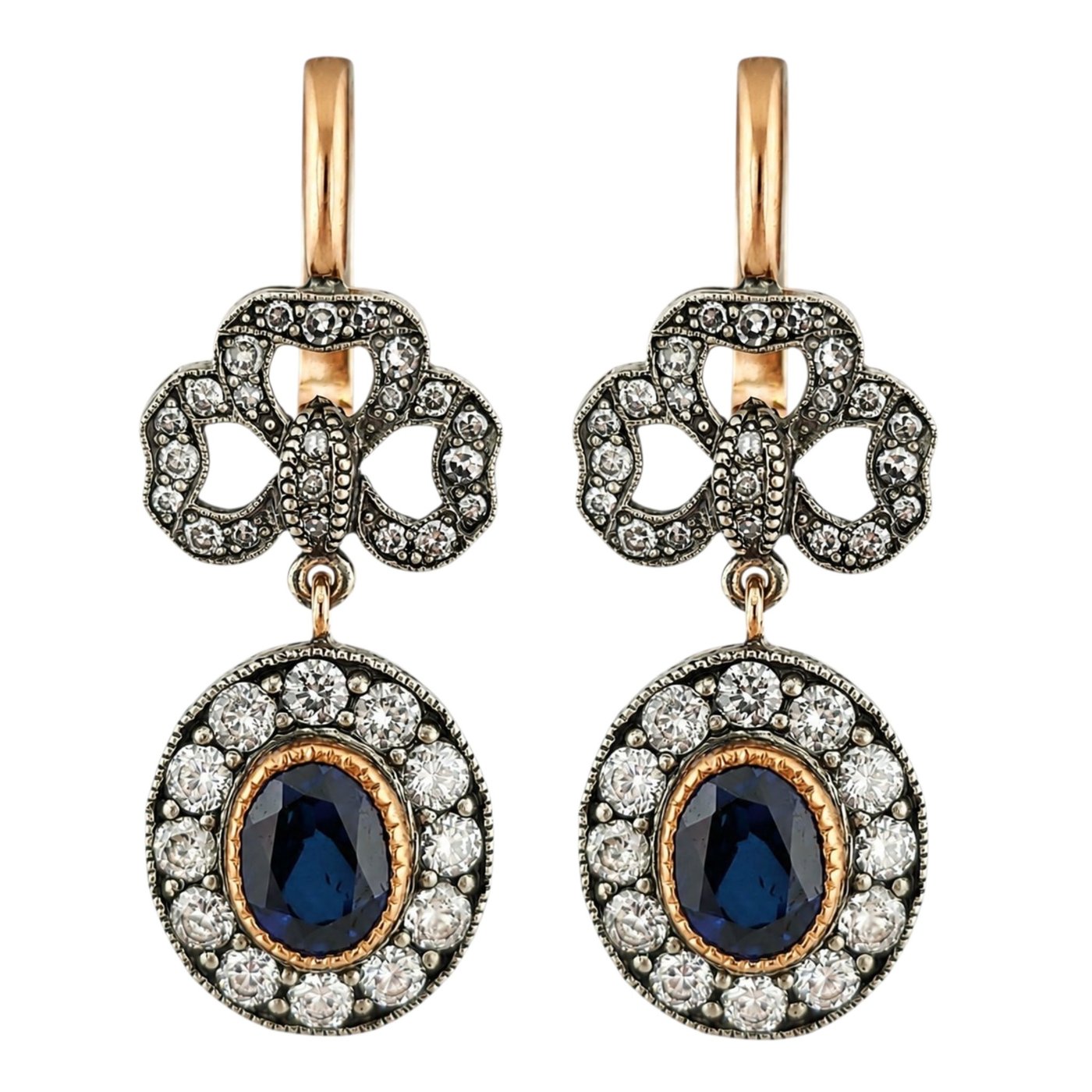 K. Faberge Imperial Russian 14K (56K) Gold and Diamond Earrings