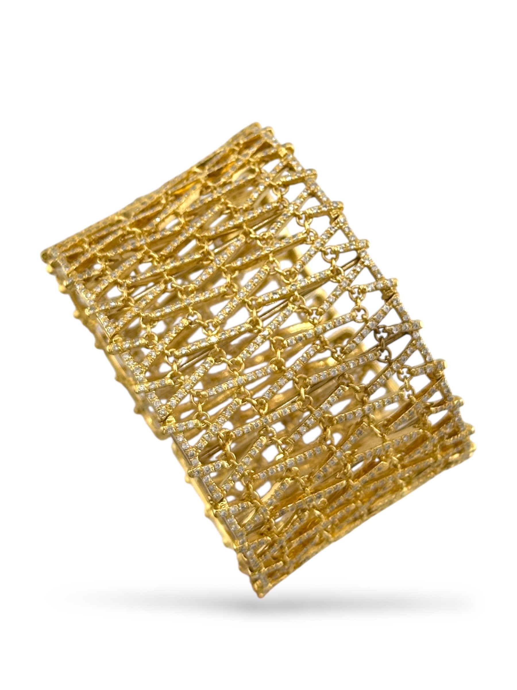 18K Yellow Gold Flexible Diamond Cuff 3.08ct Bracelet