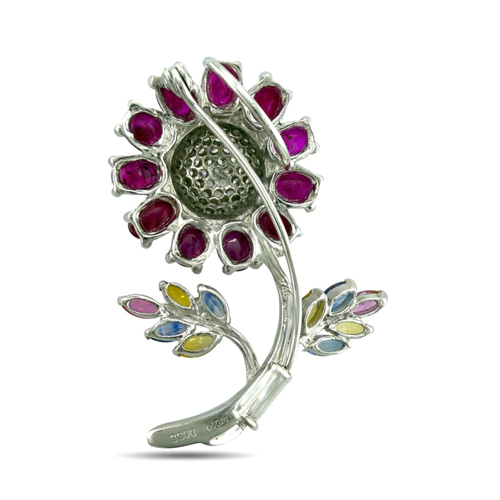 Marquise Gemstone and 0.55ct Diamond Sunflower Brooch