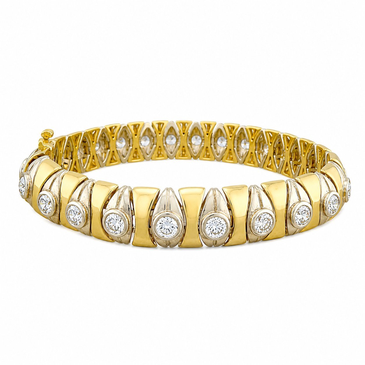 14K Yellow and White Gold 3.50ct Diamond Flexible Link Bracelet