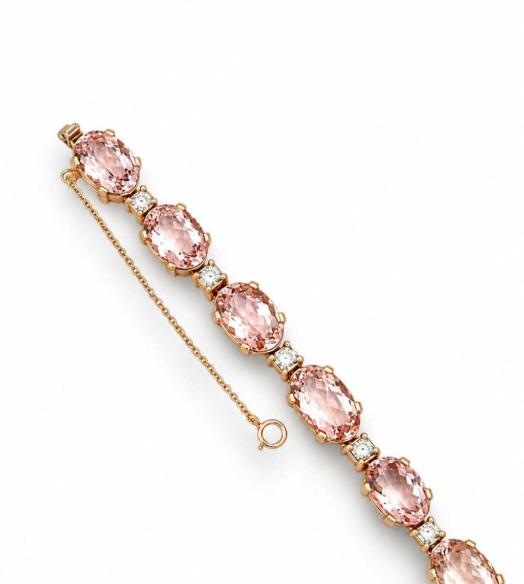 Rose gold bracelet with oval pink morganite stones and small diamond accents