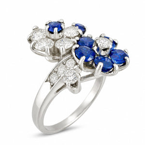 Platinum 1.0ct Diamond and 0.65ct Sapphire Flower Ring