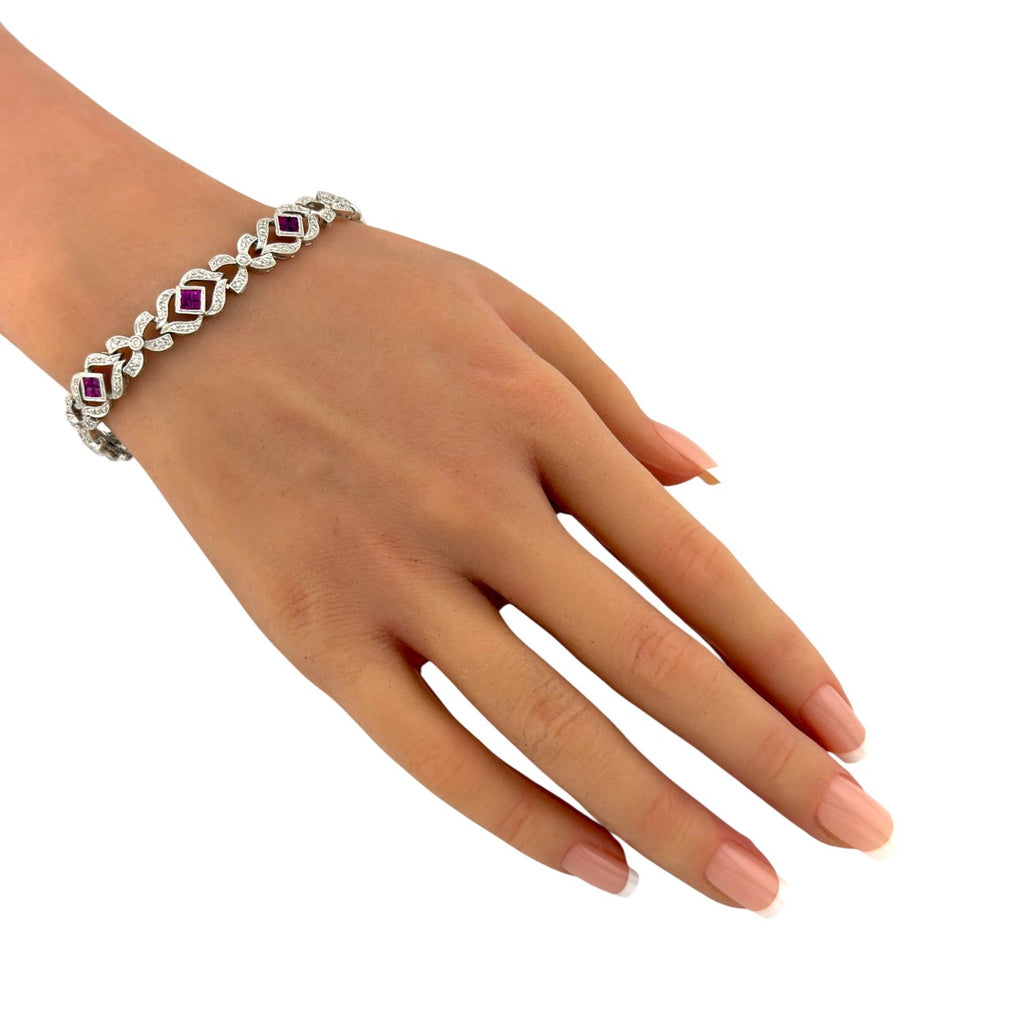 18K White Gold 2.0ct Diamond and 0.32ct Ruby Bracelet