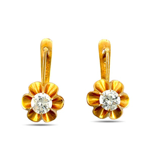 Soviet Russian 14K Rose Gold 0.70ct Diamond Clip Earrings