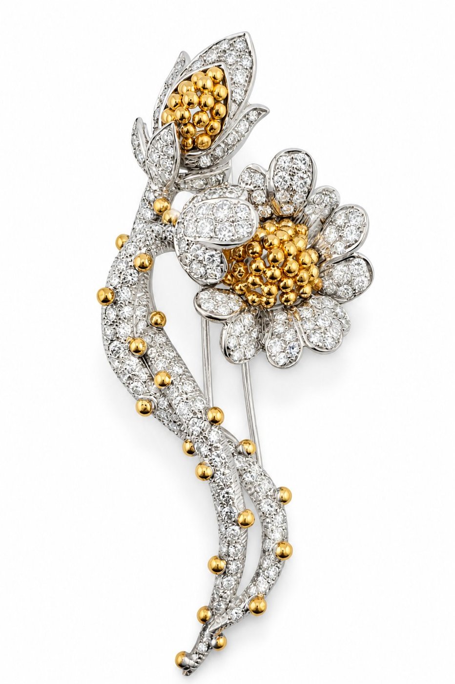 18K Yellow Gold 10.50ct Diamond Floral Brooch