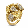 18K yellow gold ring with sculpted branch-like design and clusters of diamonds