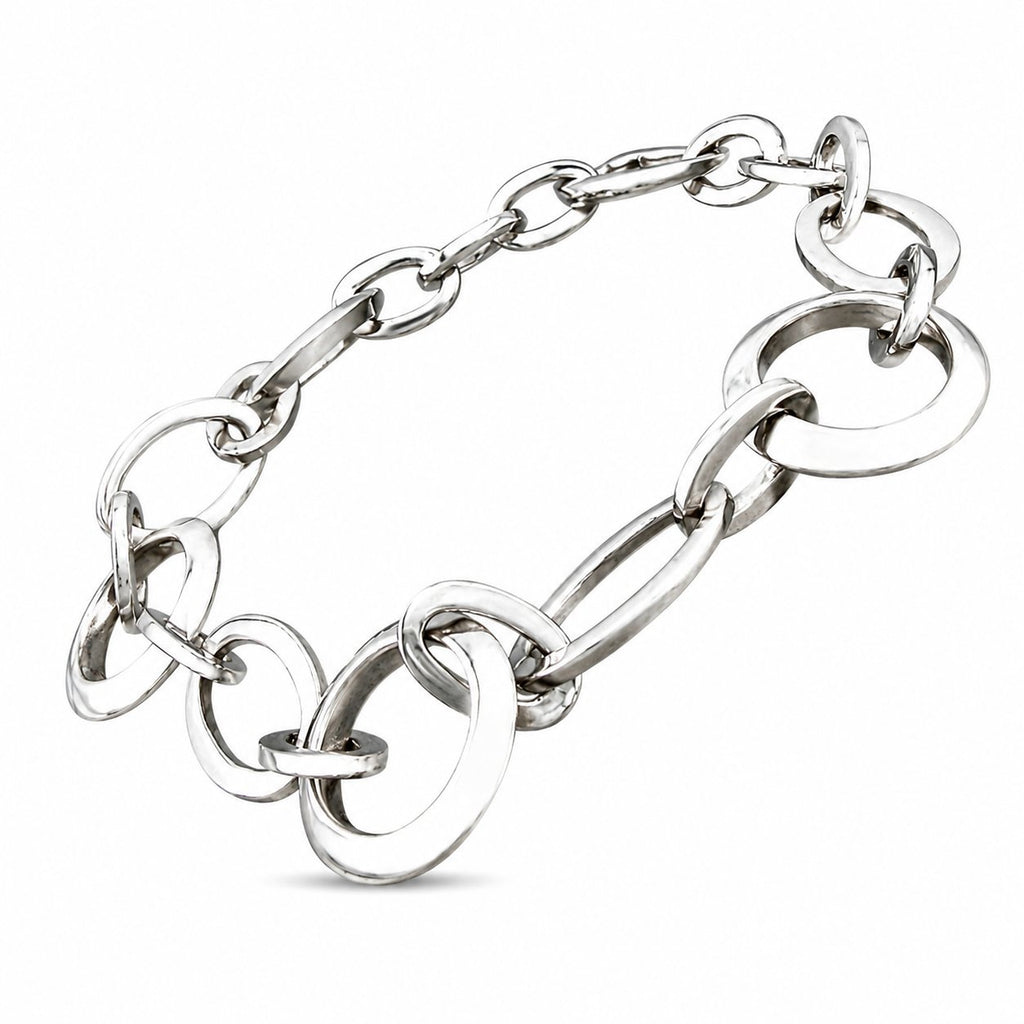 18K White Gold Circle and Oval Link Bracelet