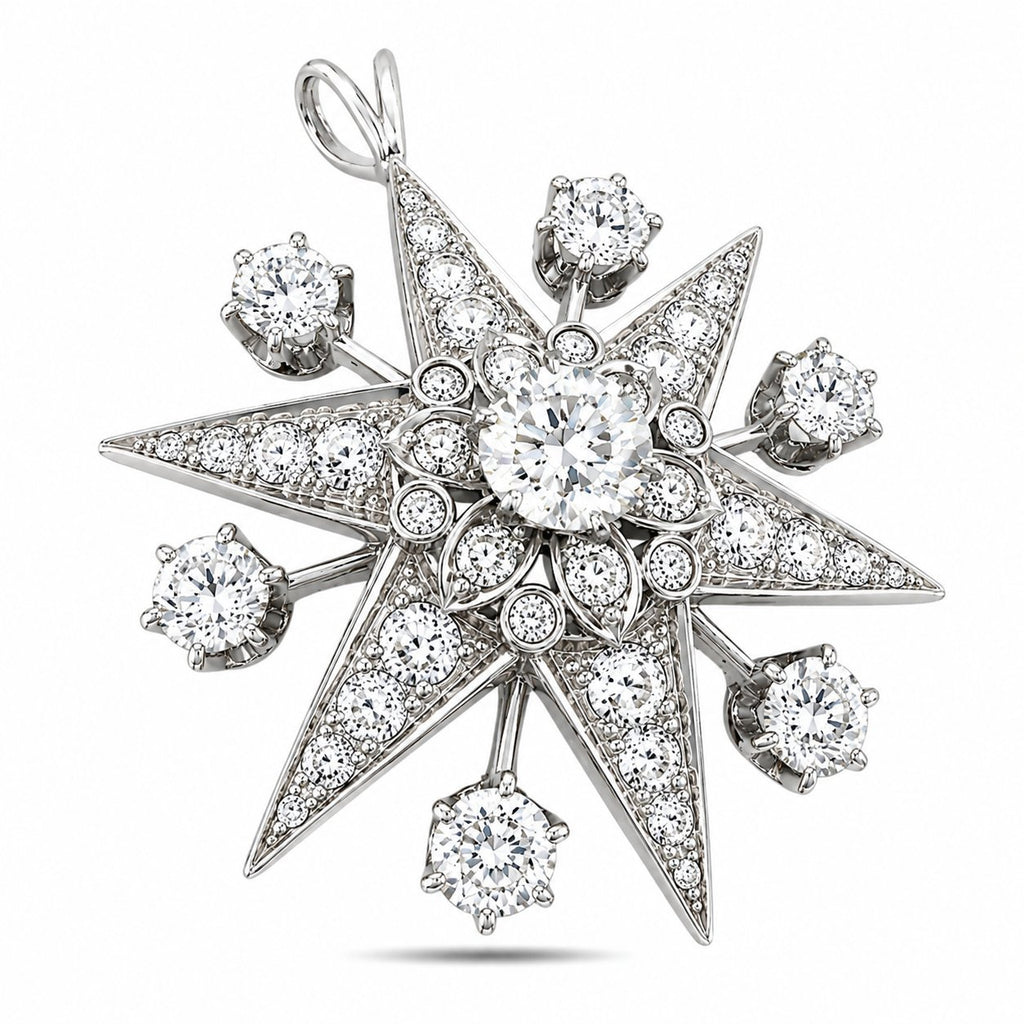 Star diamond pendant with 18K white gold prong-set stones and hanging loop bail