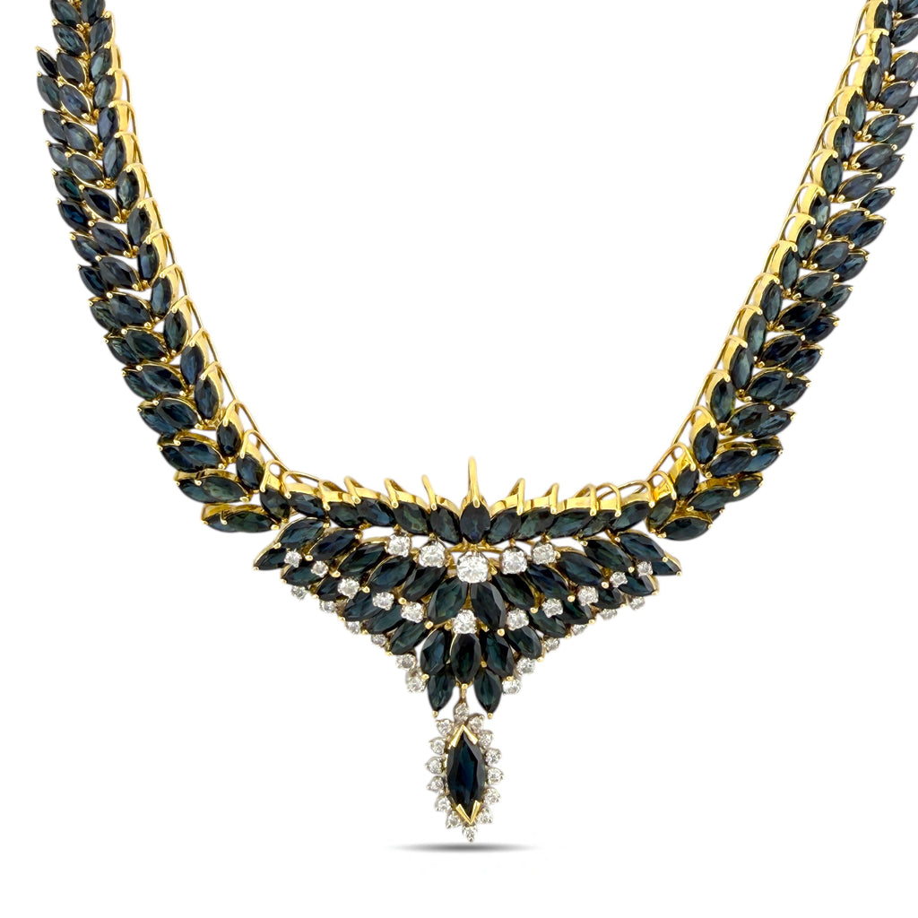 18 kt. Yellow gold, Exclusive 18K Yellow Gold 49.38ct Sapphire and 1.38ct Diamond Necklace  -  50.76ct. tw. Sapphire - Diamond