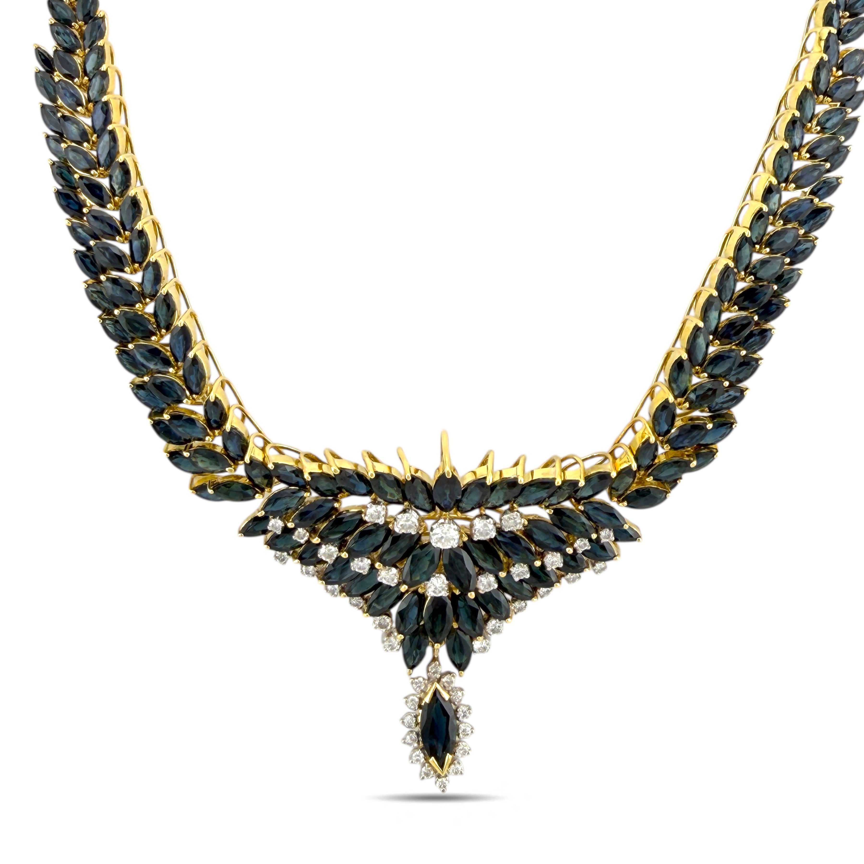 18 kt. Yellow gold, Exclusive 18K Yellow Gold 49.38ct Sapphire and 1.38ct Diamond Necklace  -  50.76ct. tw. Sapphire - Diamond