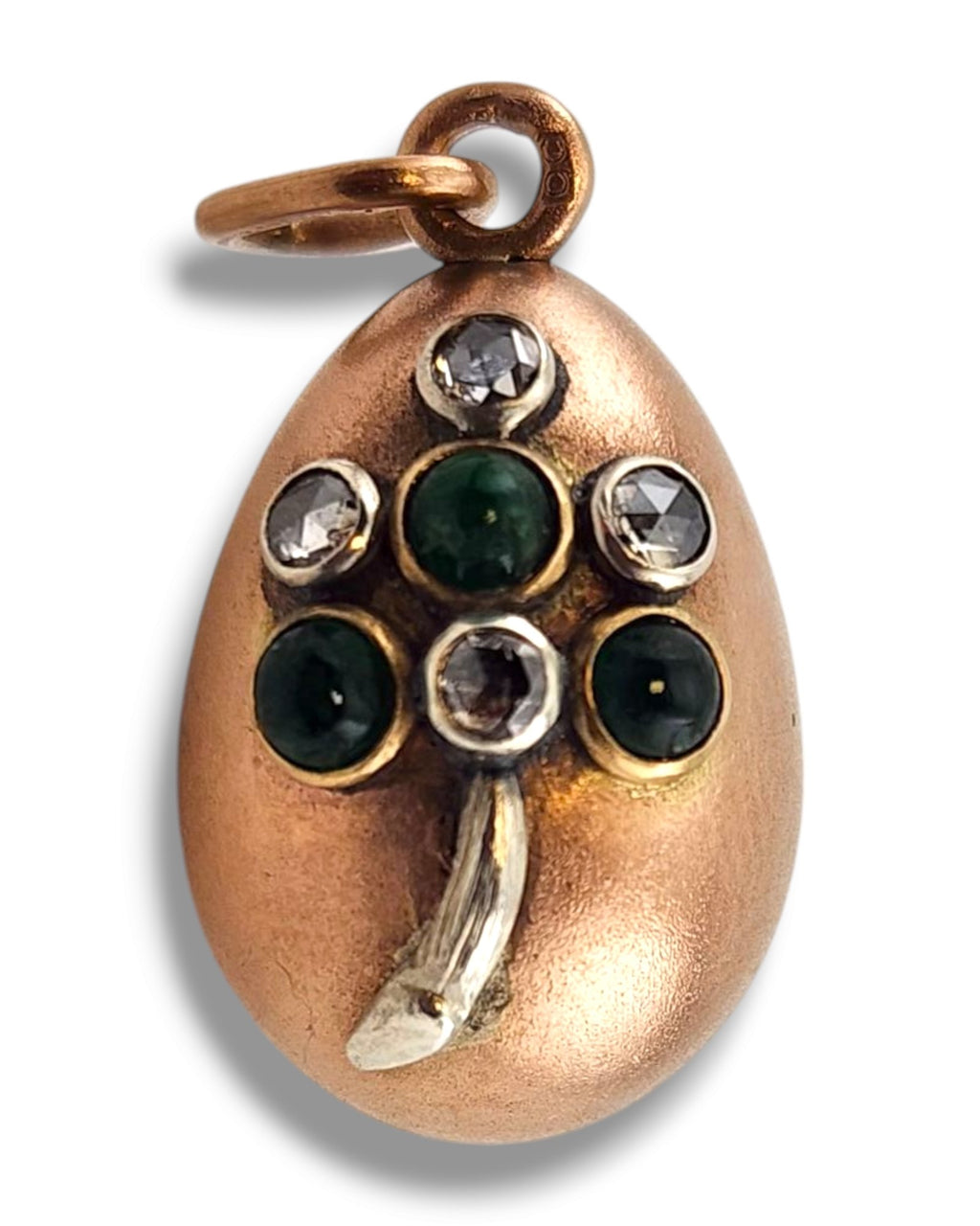 Antique Russian Jeweled 56K (14K) Gold Diamond Egg Pendant