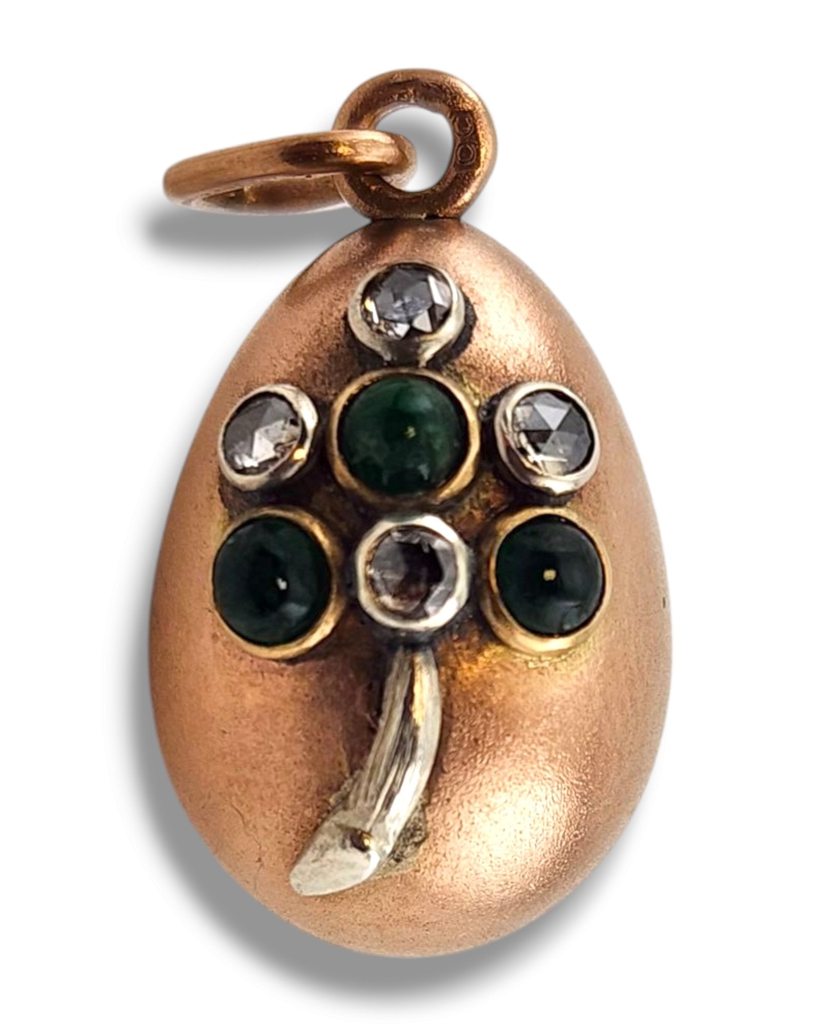 Antique Russian Jeweled 56K (14K) Gold Diamond Egg Pendant