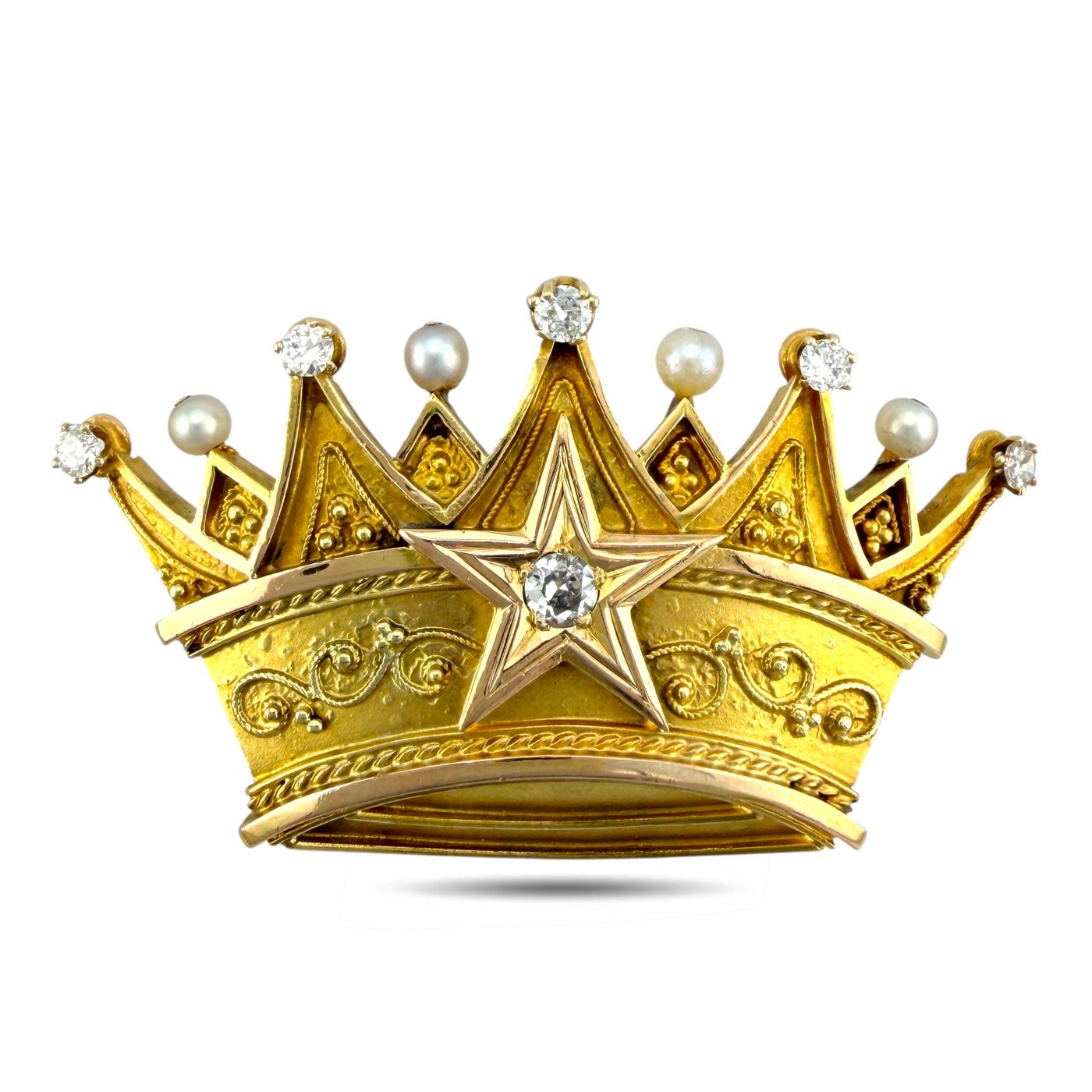 14K Yellow and Rose Gold 0.5ct Diamond Crown Brooch