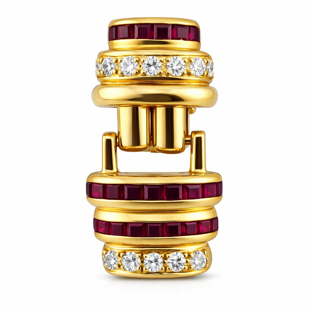 18K Yellow Gold Ruby and Diamond Clip-On Earrings