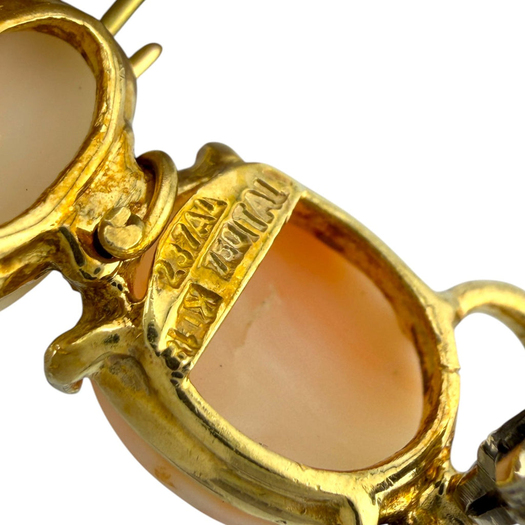 18K Yellow Gold Italian Coral and Ruby Kitten Brooch