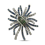 18K White Gold 2.64ct Emerald, 1.64ct Diamond and Sapphire Brooch